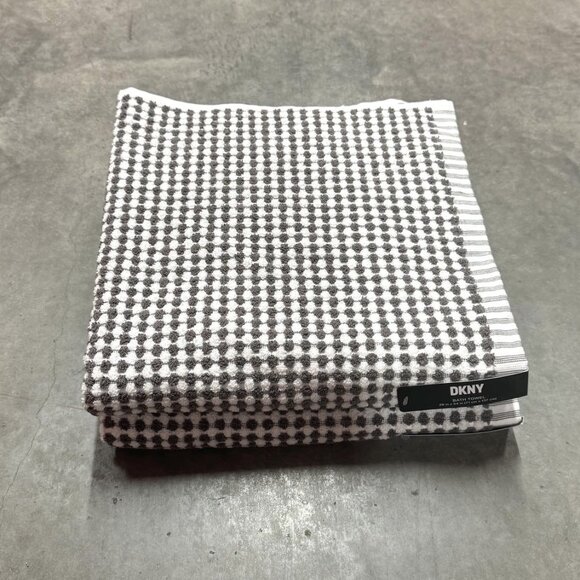 2 DKNY Monet Tile Gray White Squares Dots Striped Bath Towels Gingham Cotton - Picture 1 of 6